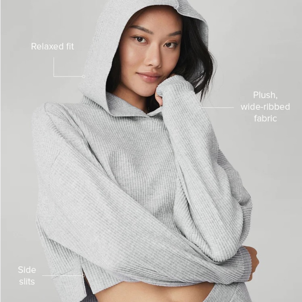 ALO YOGA CROPPED HOODIE SIZE XS GREY